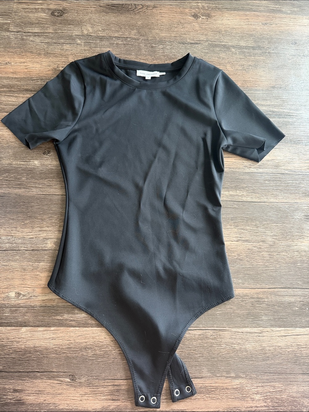 Good American Black Short-Sleeve  Bodysuit with Snap Crotch